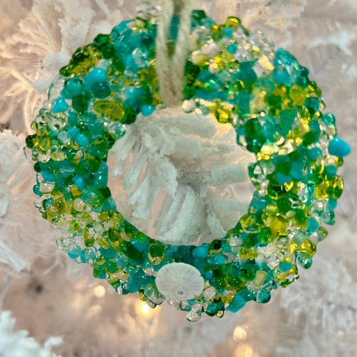 Fused Blue/Green Glass Wreath Ornaments w/ Sea Life Adornments Sunshine & Sweet Peas Coastal Decor