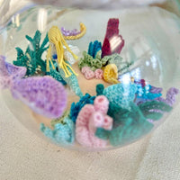 Hand Micro Crocheted Fishbowl w/ Mermaid Sunshine & Sweet Peas Coastal Decor