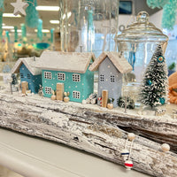 Winter Beach Houses w/ Lighthouse Scene on Driftwood