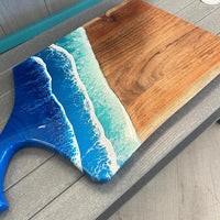 Beach Inspired Blue/Teal  Resin 25" Wooden Charcuterie Board Sunshine & Sweet Peas Coastal Decor