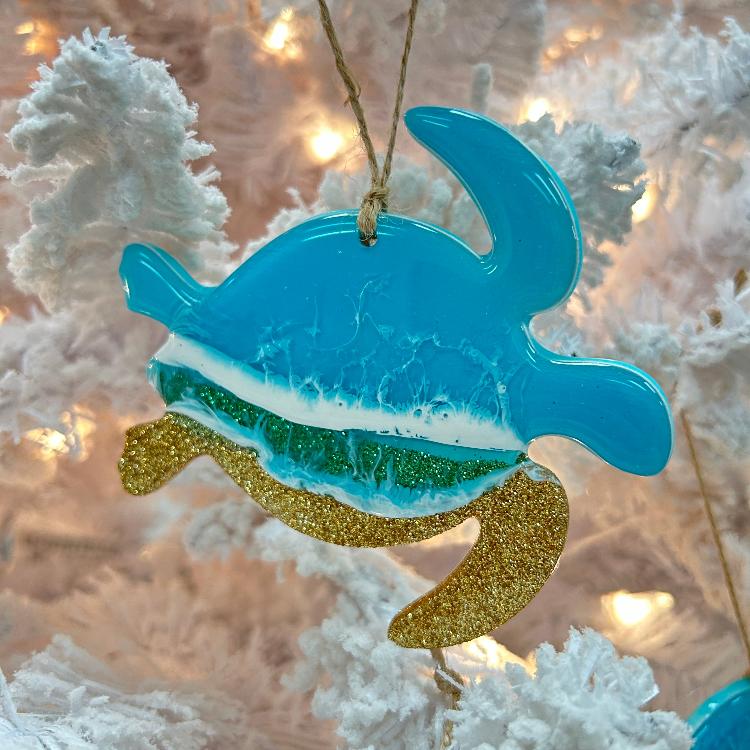 Assorted Sea Turtle Resin Christmas Ornaments Sunshine & Sweet Peas Costal Decor 