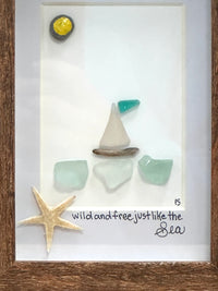 Assorted Sailboat Sea Glass and Driftwood Art