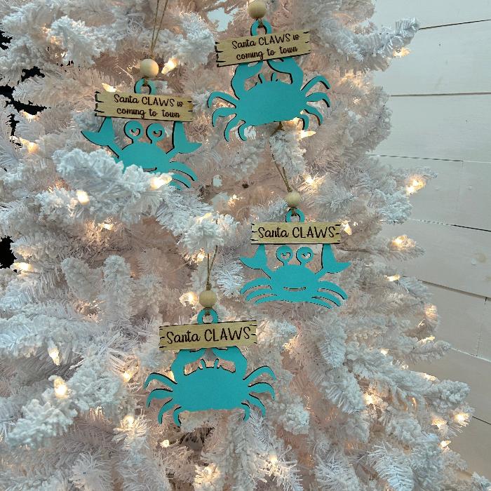 Assorted Wooden Crab Santa Claws Christmas Ornaments Sunshine & Sweet Peas Coastal Decor