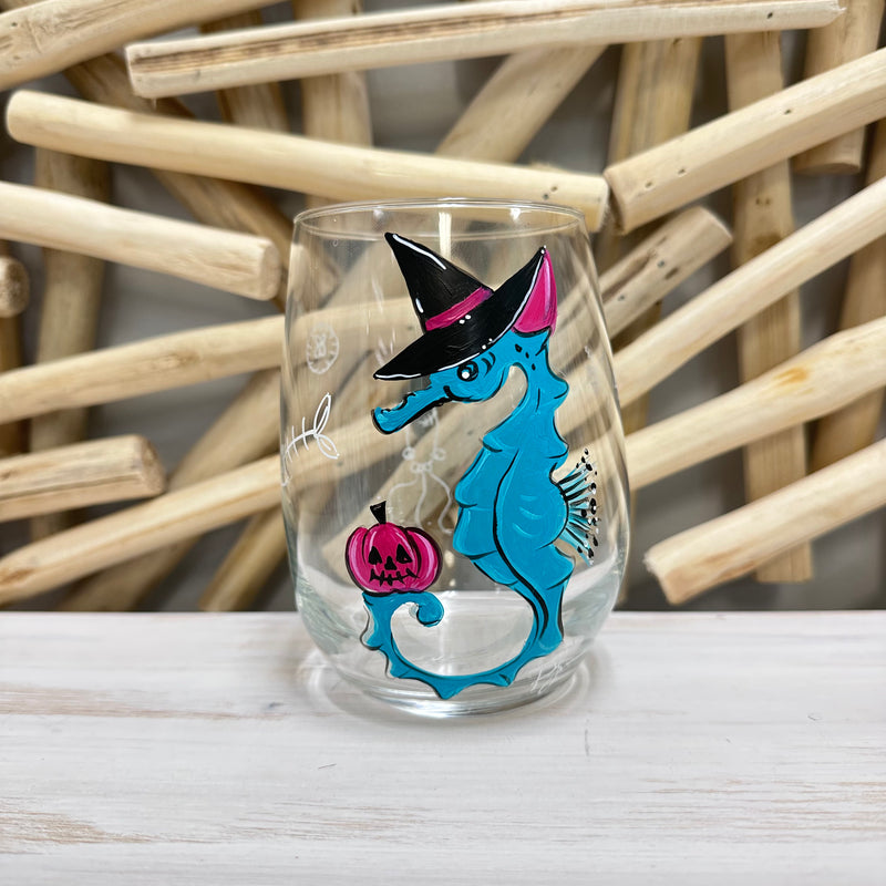 Halloween Seahorse Stemless Wine Glass