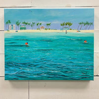 Beachscape w/ Bungalows Painting on Canvas Sunshine & Sweet Peas Coastal Decor