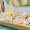 Large Hand Carved Oval Wooden Bowl Centerpiece w/ Shells & Starfish