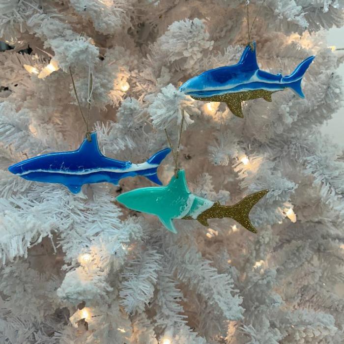 Assorted Shark Resin Christmas Ornaments Sunshine & Sweet Peas Costal Decor