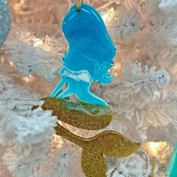 Assorted Sitting Mermaid Wooden Ornaments w/ Resin and Sand or Glitter Ornaments Sunshine & Sweet Peas Costal Decor