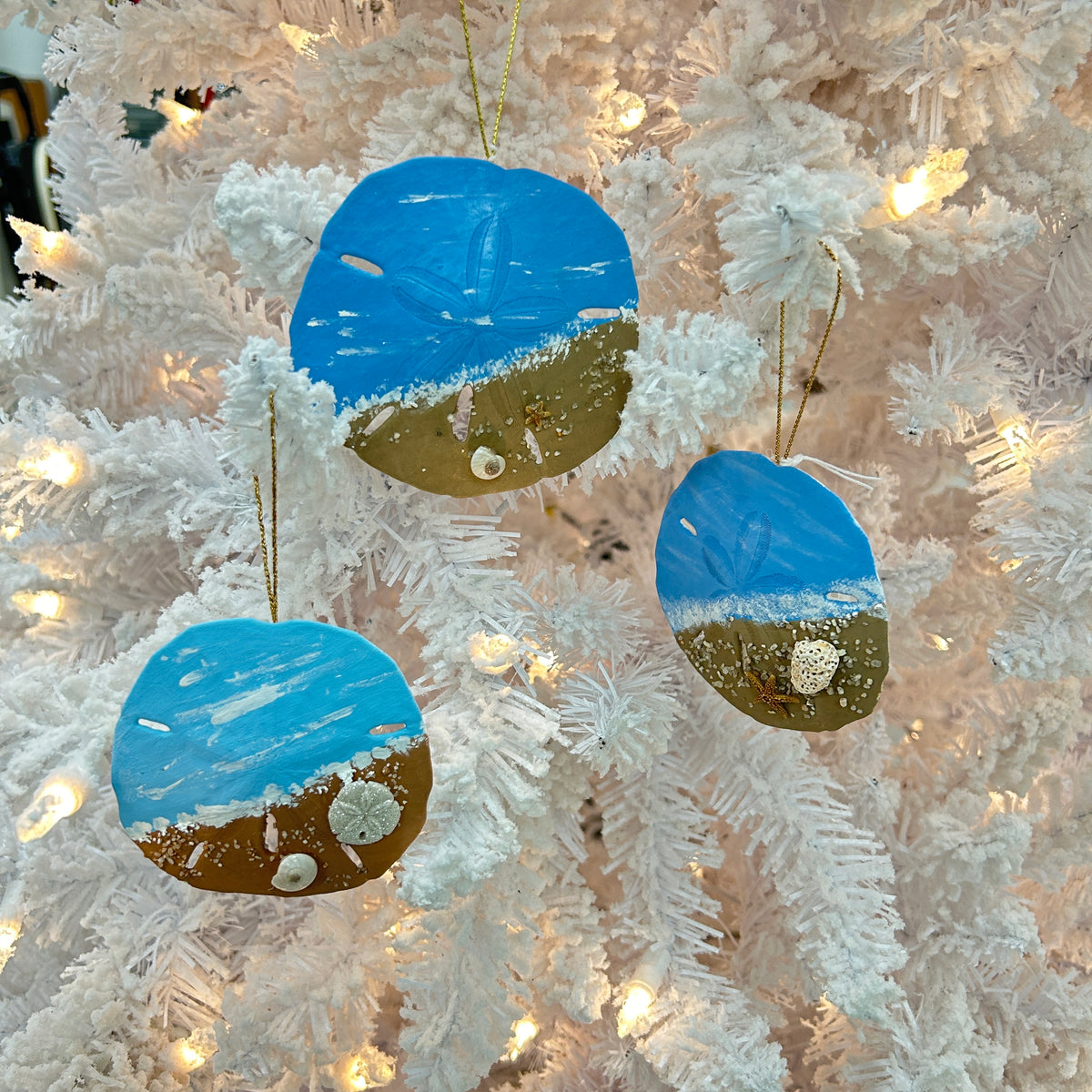 Beach Inspired Sand Dollar Christmas Ornament w/Seashell Embellishments Sunshine & Sweet Peas Coastal Decor