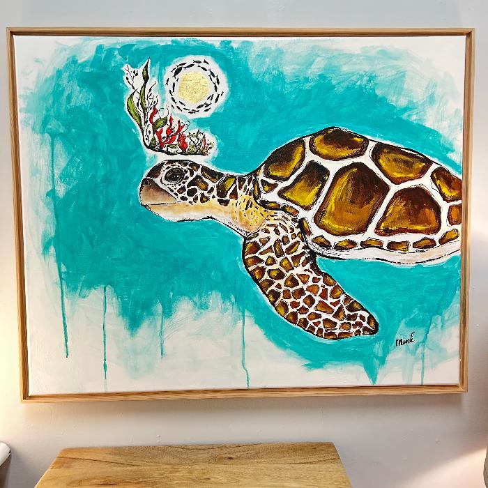 "Be Careful" Sea Turtle Original Painting Sunshine & Sweet Peas Coastal Decor