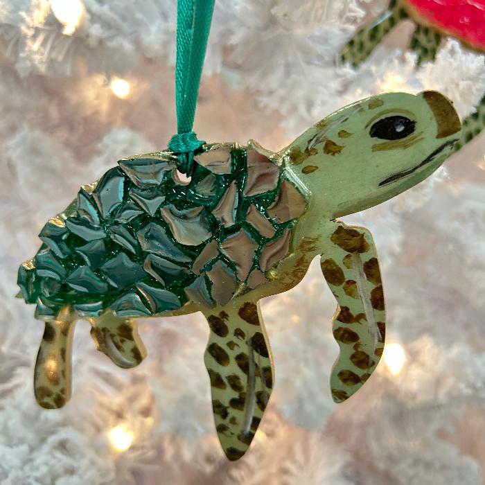 Assorted Sea Turtle w/Glitter, resin, & Glass Embellishment Christmas Ornaments Sunshine & Sweet Peas Coastal Decor