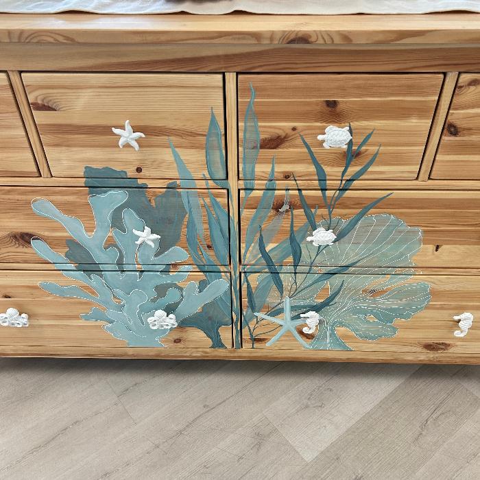 Coastal Dresser and Nightstand Set w/ Hand Painted Original Art Sunshine & Sweet Peas Coastal Decor