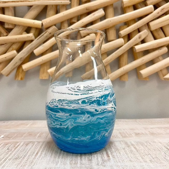 Beach Inspired Vase w/ Blue and Teal Resin Sunshine & Sweet Peas Coastal Decor