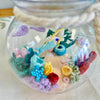 Hand Micro Crocheted Fishbowl w/ Mermaid Sunshine & Sweet Peas Coastal Decor