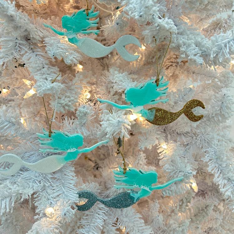 Assorted Swimming Mermaid Resin Christmas Ornament Sunshine & Sweet Peas Costal Decor