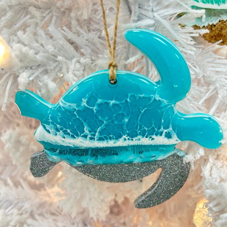 Assorted Sea Turtle Resin Christmas Ornaments Sunshine & Sweet Peas Costal Decor 