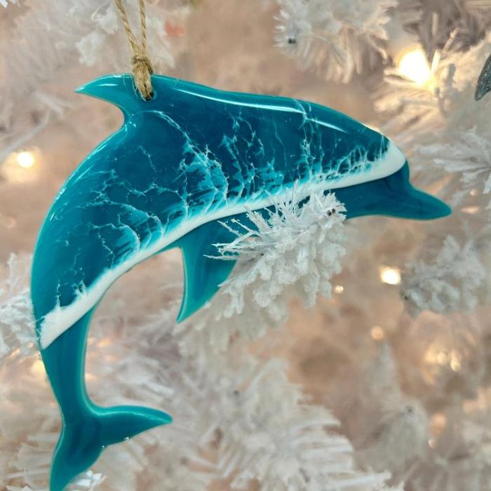 Assorted Dolphin Resin Christmas Ornaments Sunshine & Sweet Peas Costal Decor