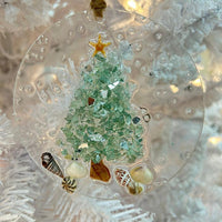 Assorted 4" Acrylic Coastal Tree Christmas Ornaments w/ Glass, Shells, Sand, & Resin Sunshine & Sweet Peas Coastal Decor