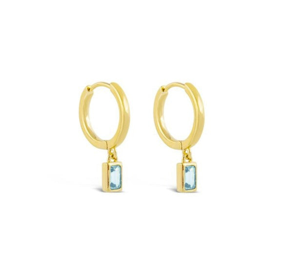 Aquamarine Baguette 14k Gold Vermeil Hoop Earrings