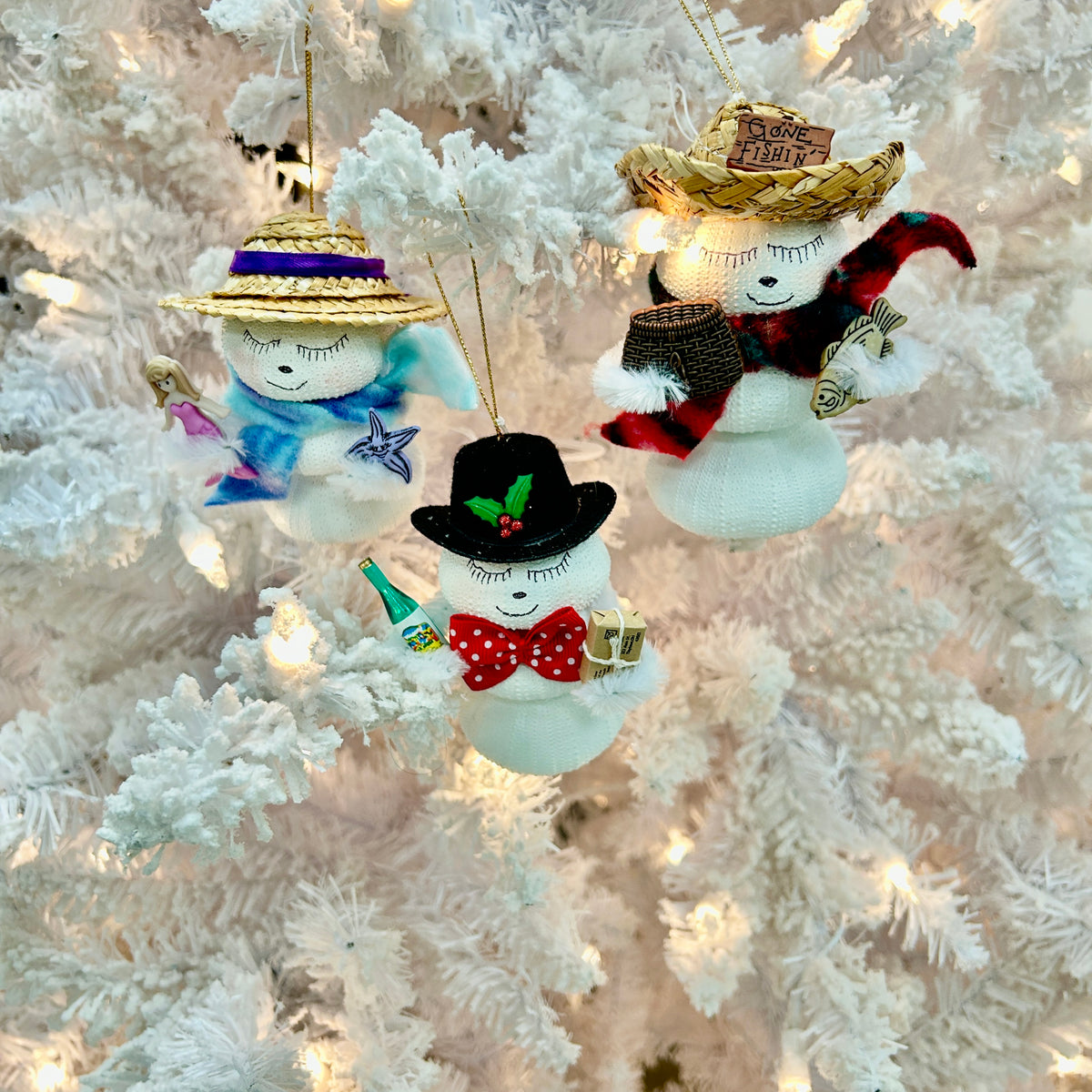 Assorted Stacked Sea Urchin Snow People Christmas Ornaments Sunshine & Sweet Peas Coastal Decor