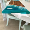 Beach Inspired Teal Resin 27" Live Edge Wood Charcuterie Board Carved Handles Sunshine & Sweet Peas Coastal Decor