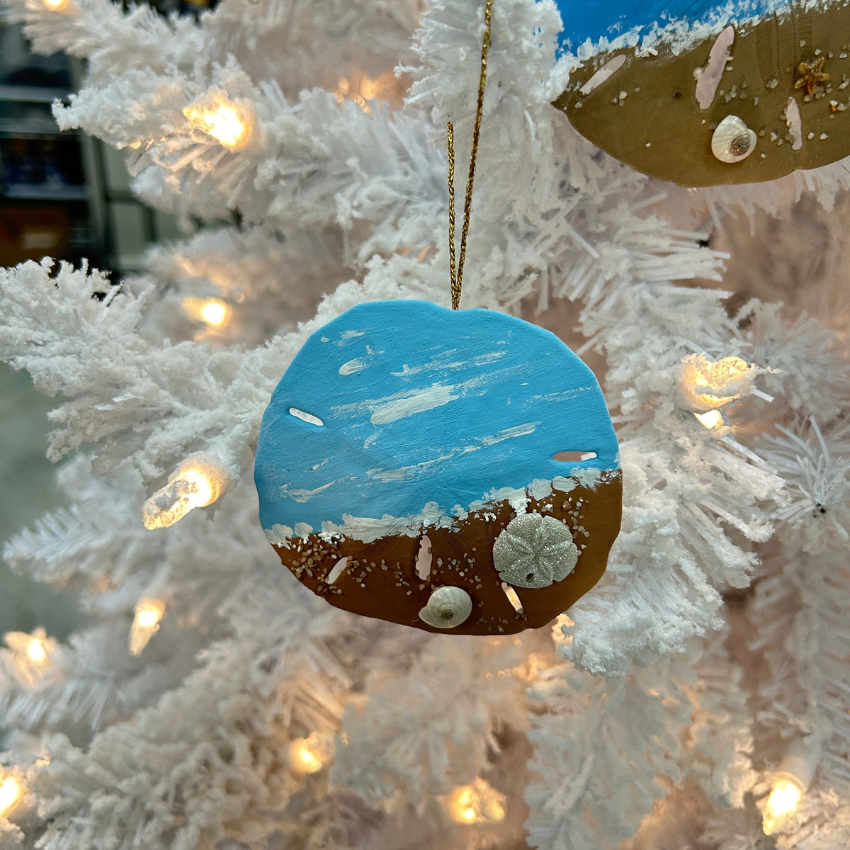 Beach Inspired Sand Dollar Christmas Ornament w/Seashell Embellishments Sunshine & Sweet Peas Coastal Decor