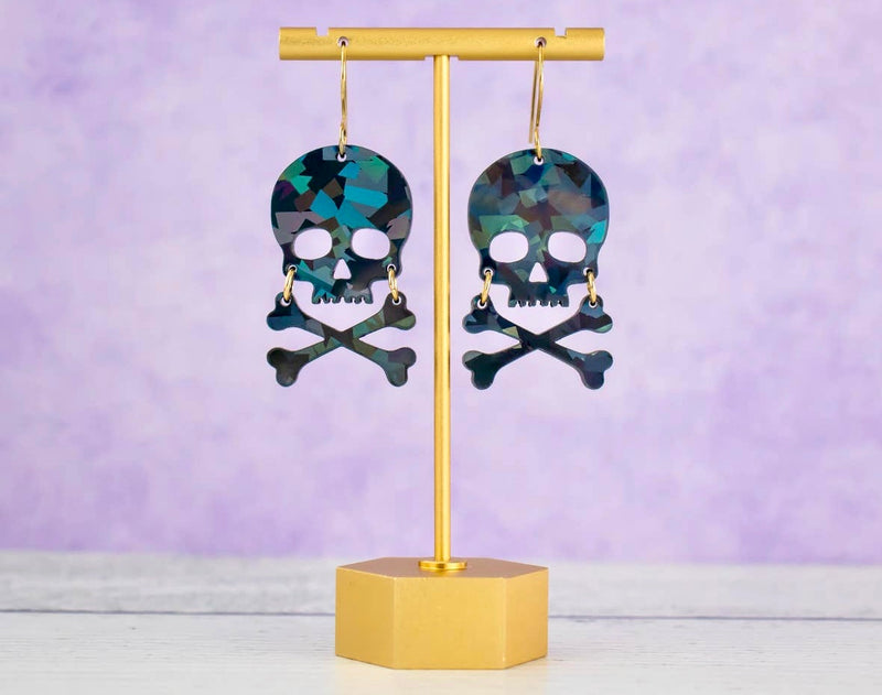 Holographic Skull Halloween Earrings