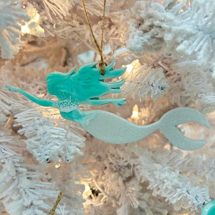 Assorted Swimming Mermaid Resin Christmas Ornament Sunshine & Sweet Peas Costal Decor