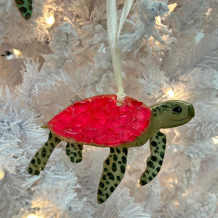 Assorted Sea Turtle w/Glitter, resin, & Glass Embellishment Christmas Ornaments Sunshine & Sweet Peas Coastal Decor