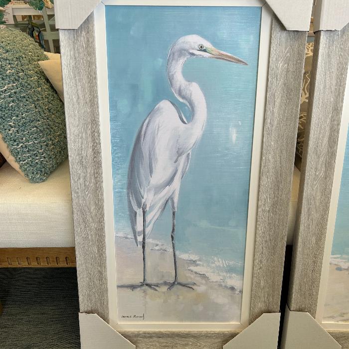 Egret Framed Original Art Prints Sunshine & Sweet Peas Coastal Decor