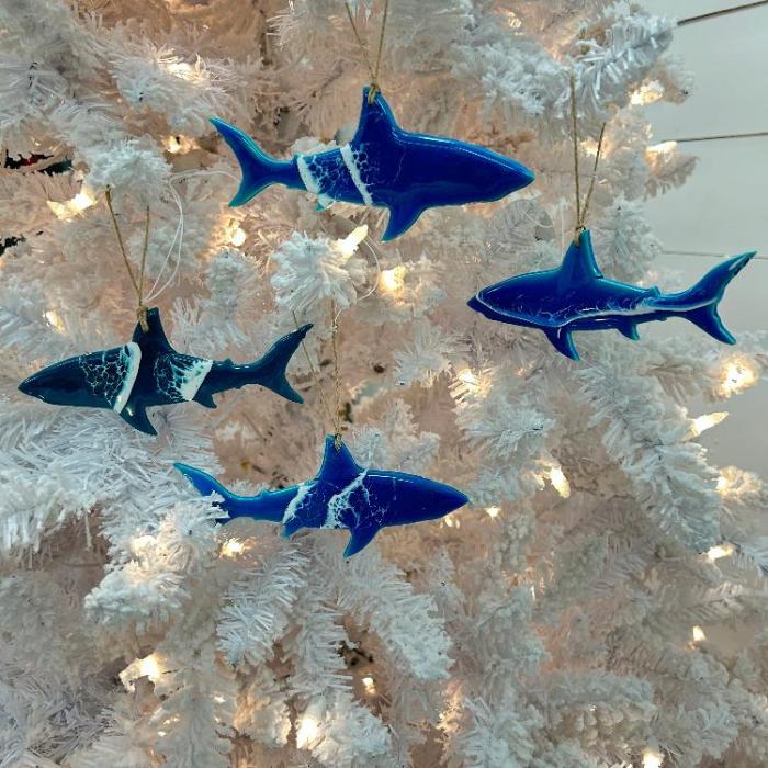 Assorted Shark Resin Christmas Ornaments Sunshine & Sweet Peas Costal Decor