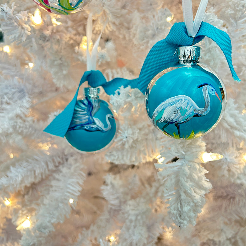 Assorted Hand Painted Coastal Birds Silver Shatter Proof Christmas Ornaments