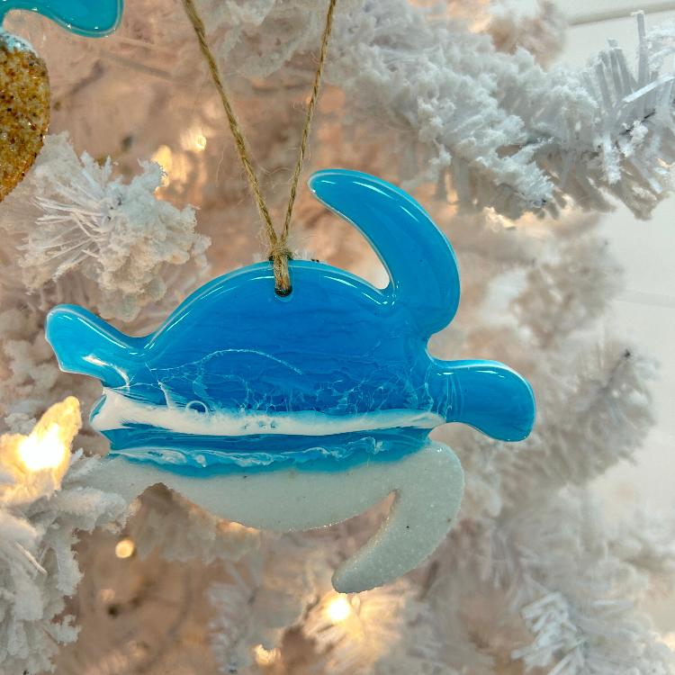 Assorted Sea Turtle Resin Christmas Ornaments Sunshine & Sweet Peas Costal Decor 