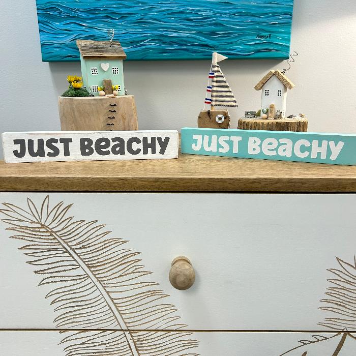 "Just Beachy" Shelf Sitter Sunshine & Sweet Peas Coastal Decor