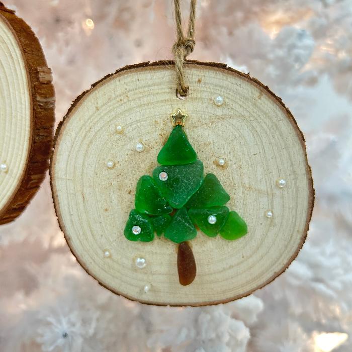 Assorted Sea Glass Christmas Tree Wooden Christmas Ornaments Sunshine & Sweet Peas Costal Decor