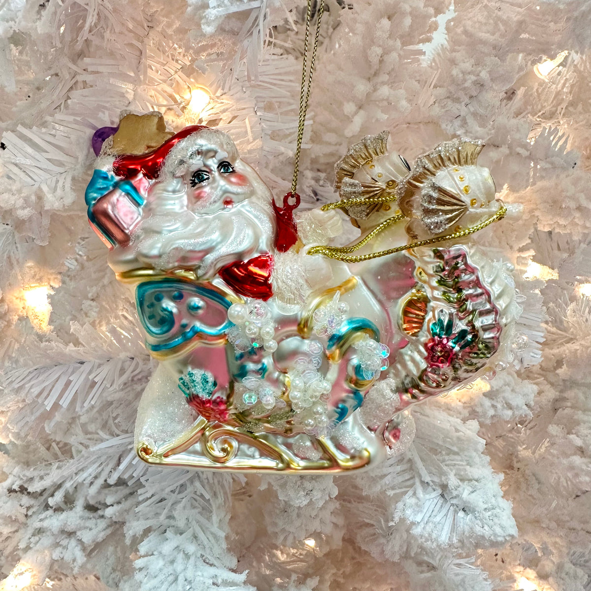 Santa On A Seahorse Sleigh Ornament  Sunshine & Sweet Peas Coastal Decor