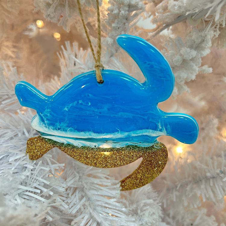 Assorted Sea Turtle Resin Christmas Ornaments Sunshine & Sweet Peas Costal Decor 