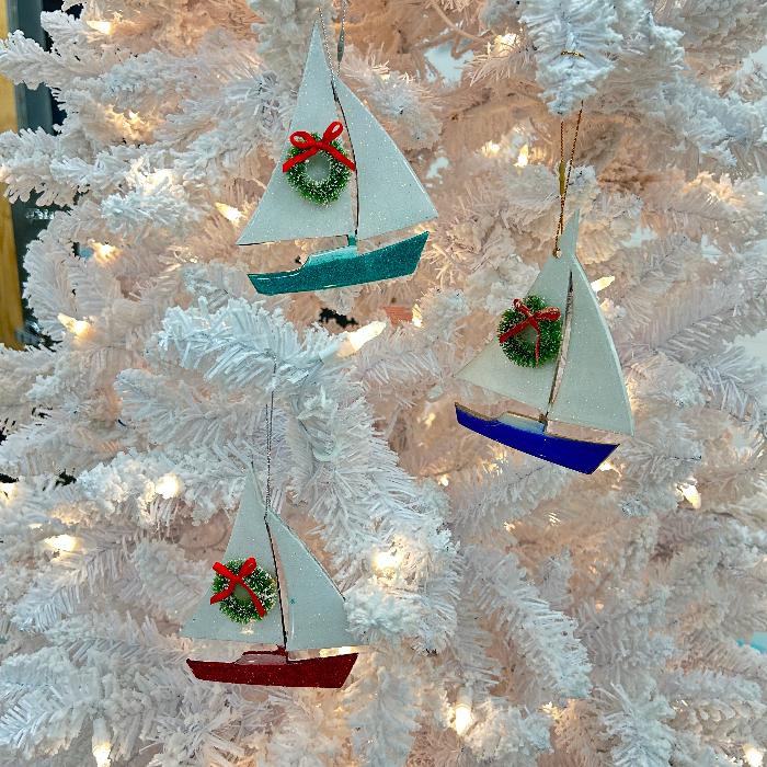 Assorted Sailboat w/Glitter ,resin, &  Embellishments Christmas Ornament Sunshine & Sweet Peas Coastal Decor