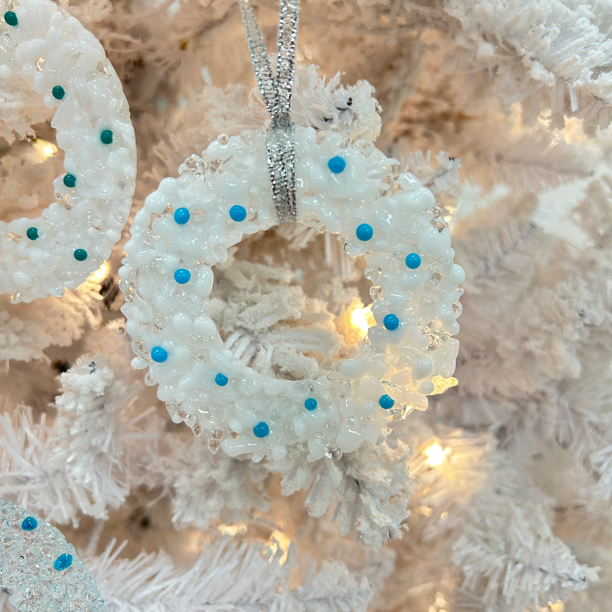 Fused Glass White & Clear Wreath Ornaments Sunshine & Sweet Peas Coastal Decor