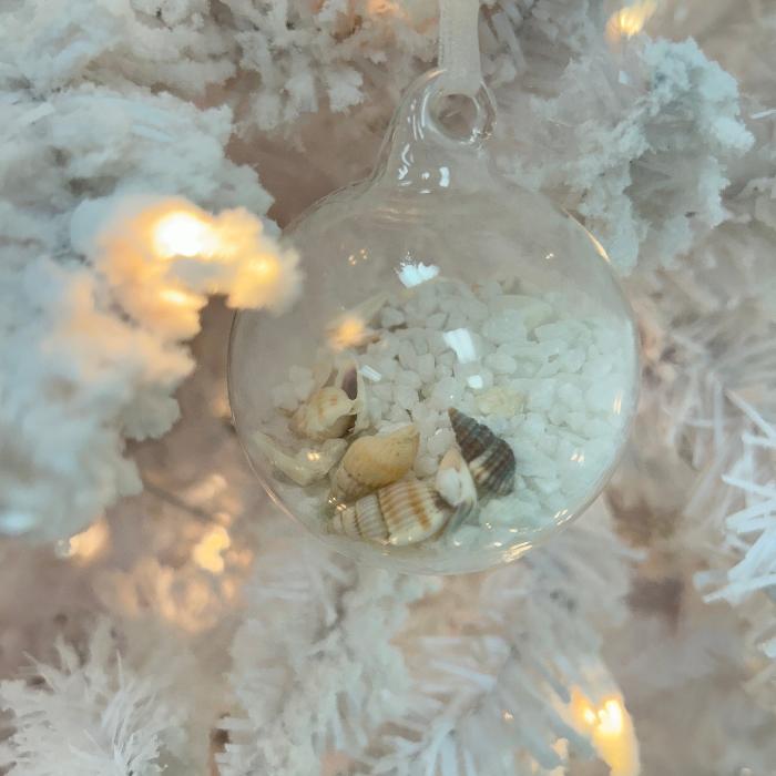 Glass Globe Christmas Ornament w/Rocks & Seashells Sunshine & Sweet Peas Coastal Decor