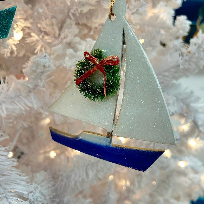 Assorted Sailboat w/Glitter ,resin, &  Embellishments Christmas Ornament Sunshine & Sweet Peas Coastal Decor