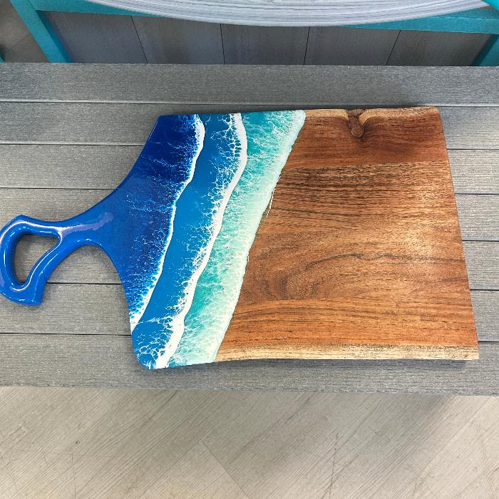 Beach Inspired Blue/Teal  Resin 25" Wooden Charcuterie Board Sunshine & Sweet Peas Coastal Decor