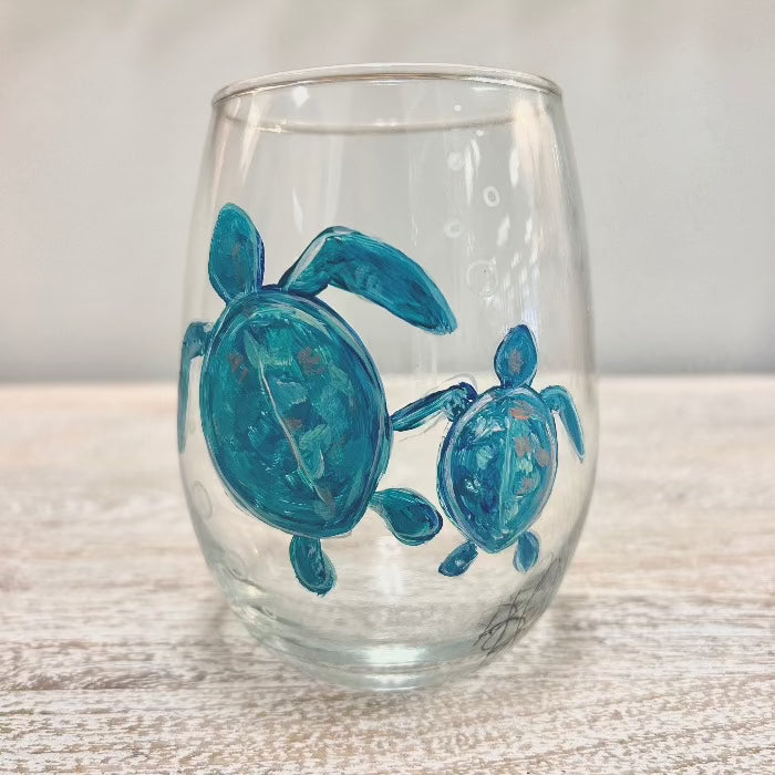Ocean Inspired Hand Painted Stemless Wine Glasses - Sunshine & Sweet Pea's Coastal Decor