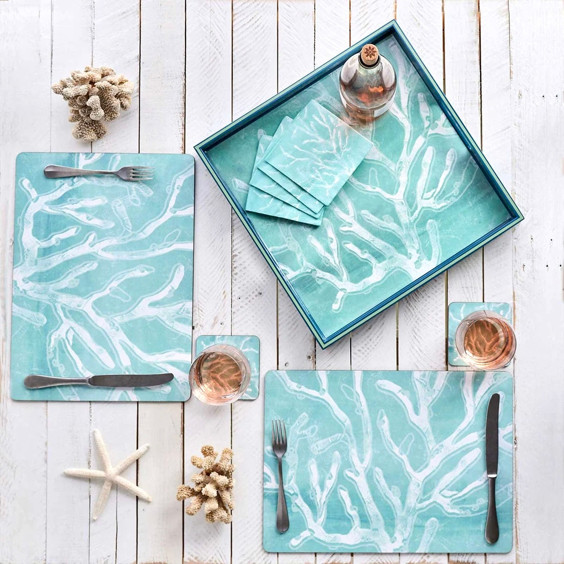 Cerulean Sea Coral Cork-Backed Placemats