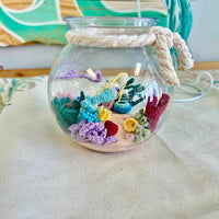 Hand Micro Crocheted Fishbowl w/ Mermaid Sunshine & Sweet Peas Coastal Decor