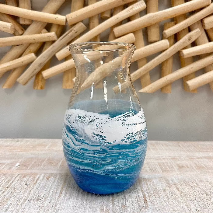 Beach Inspired Vase w/ Blue and Teal Resin Sunshine & Sweet Peas Coastal Decor
