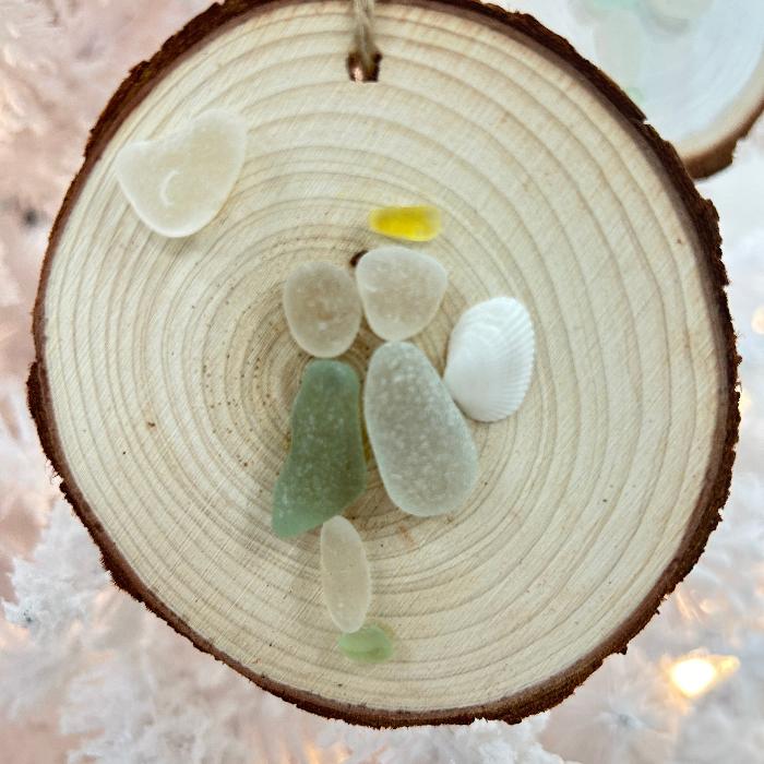 Assorted Sea Glass Angel's Embrace Wooden Christmas Ornaments Sunshine & Sweet Peas Costal Decor