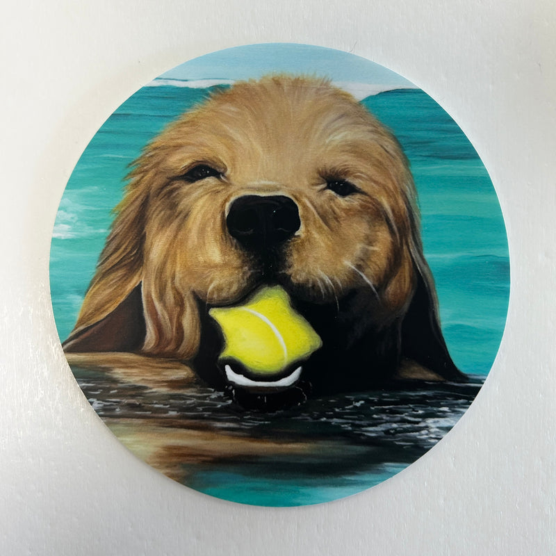 Dog w/ Tennis Ball Weatherproof Sticker