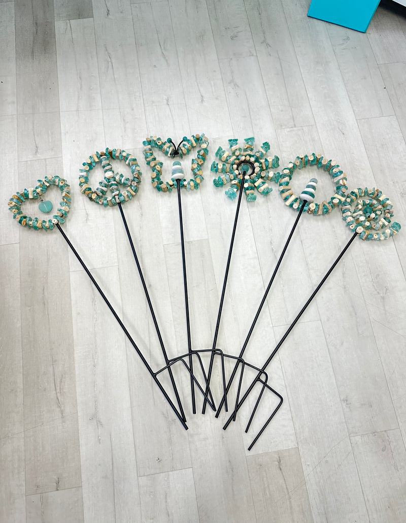 Assorted Glass, Driftwood, & Stone Garden Stakes