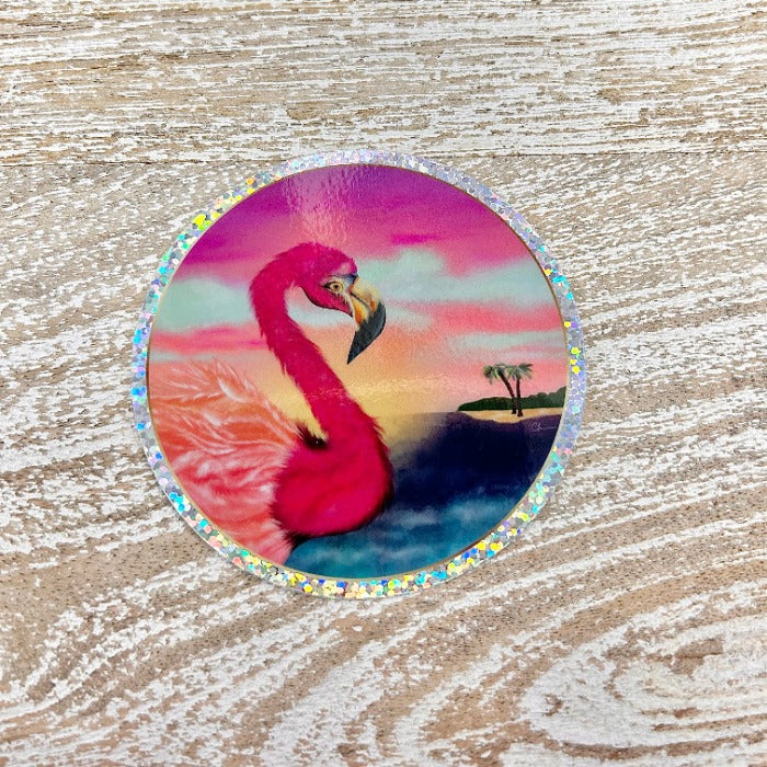 Flamingo Holographic Weatherproof Sticker Sunshine & Sweet peas coastal decor